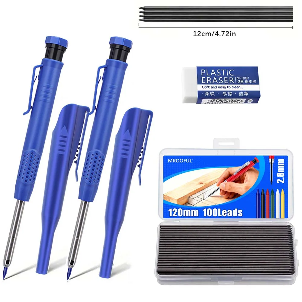 

2.8mm Carpenter Pencil Set For Deep Hole Marker With 1box Refill Leads Marking Tool Woodworking Deep Hole Carpenter Pencils