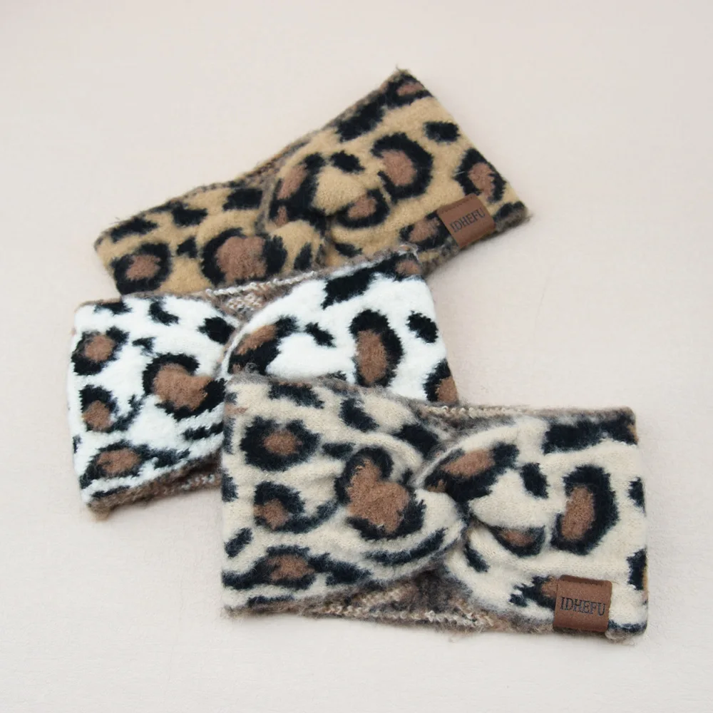 Leoparden-Stirnbänder mit Etikett, gestricktes, klobiges Stirnband, elastisch, gehäkelt, Turban, Ohrenwärmer, Kopfbedeckung für Damen und Erwachsene, Haar-Accessoires – Detail 4