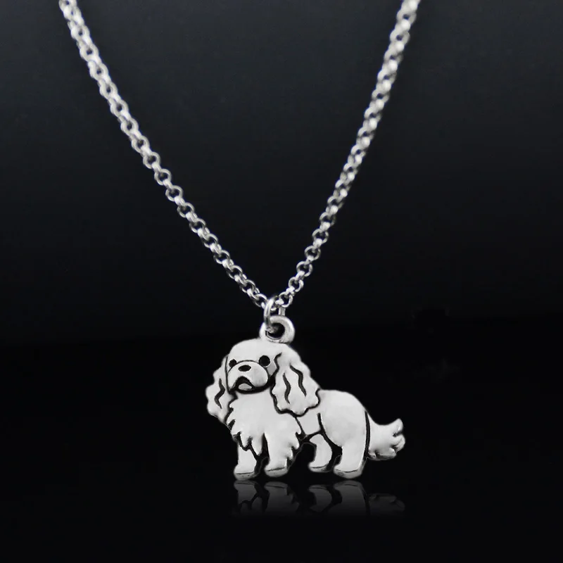 Cute Cartoon Cavalier King Charles Spaniel & English Toy Spaniel Dog Pet Charms Pendant Necklaces Stainless Steel Chain Gift