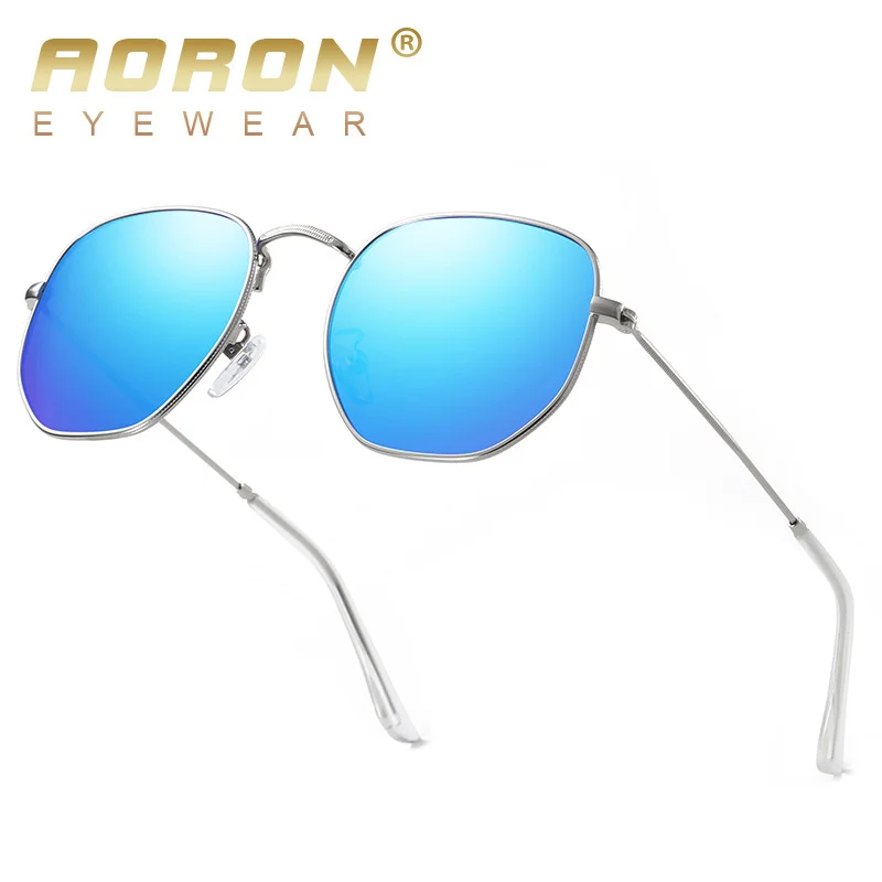 

New fashion polygonal polarized sunglasses metal anti blue glasses frame flat glasses 3548