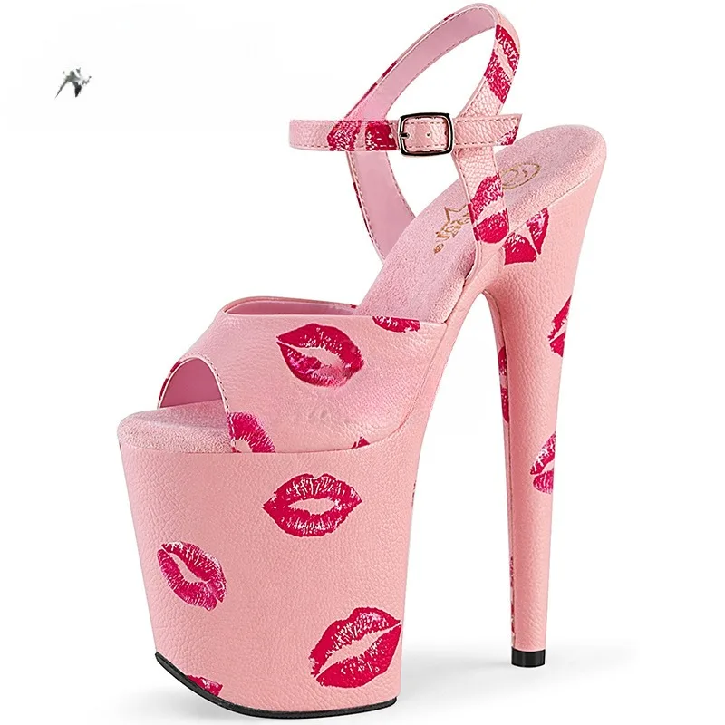 Women Sandal New Sexy Red Lip Runway Banquet Dress Steel Tube Dance 20CM Stiletto Buckle Strap Waterproof Platform Women Shoe