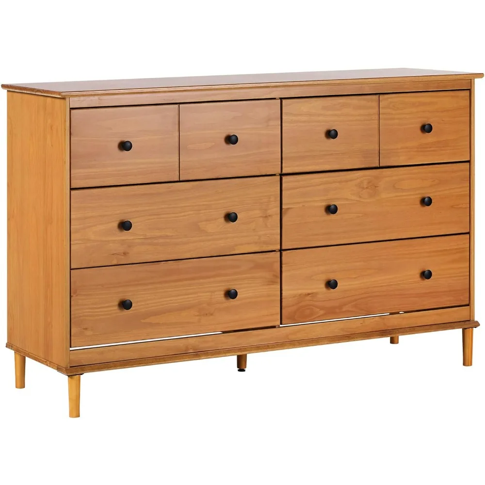 

Bedroom Dresser, 57 Inch Modern 6-Drawer Solid Pine Wood Dressers, Bedroom Storage Cabinet, Easy Assembly, Caramel