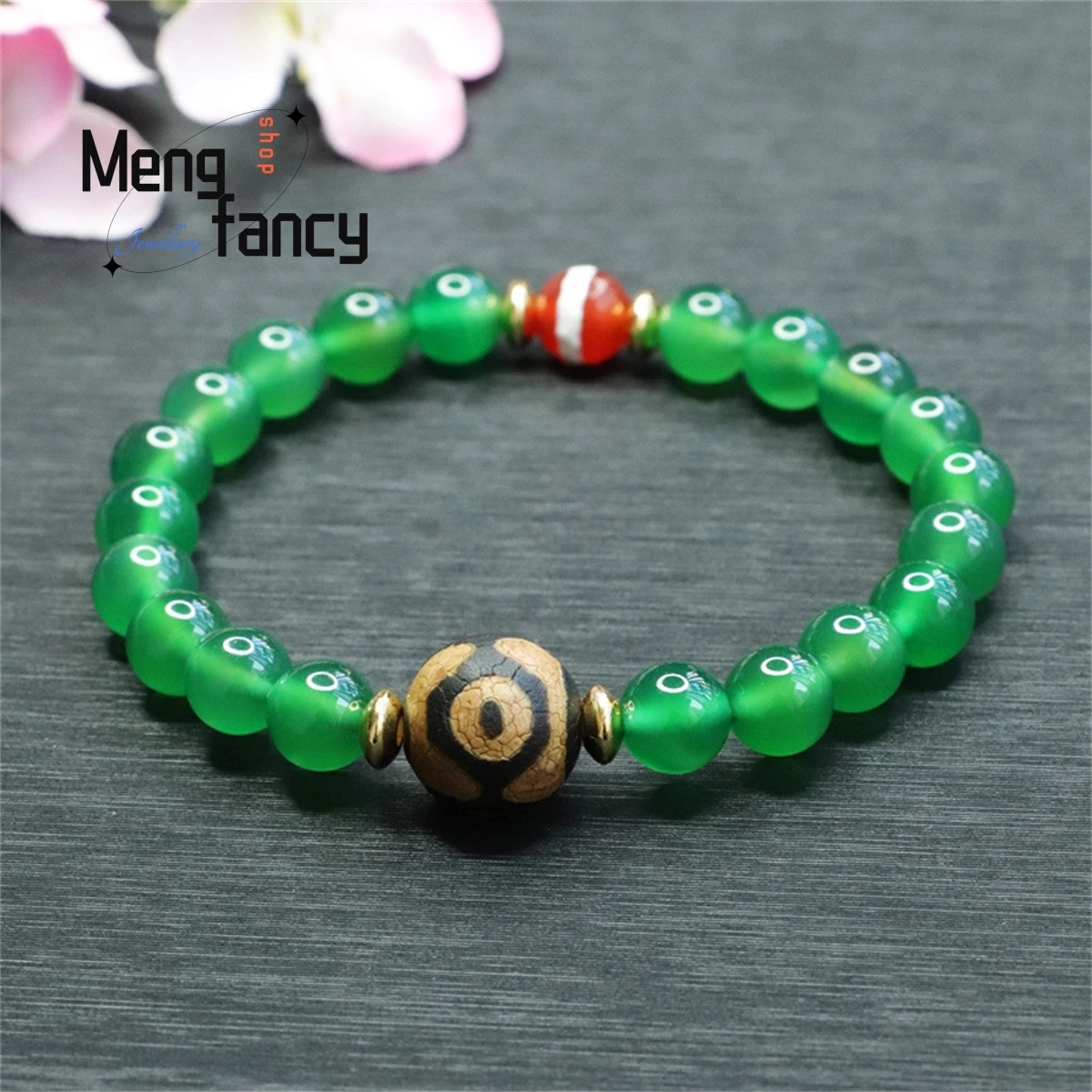 Natural Authentic Chrysoprase Three Eye Pearl Agate Bracelet Charm Generous Personality Fashion Exquisite Beautiful Fine Jewelry