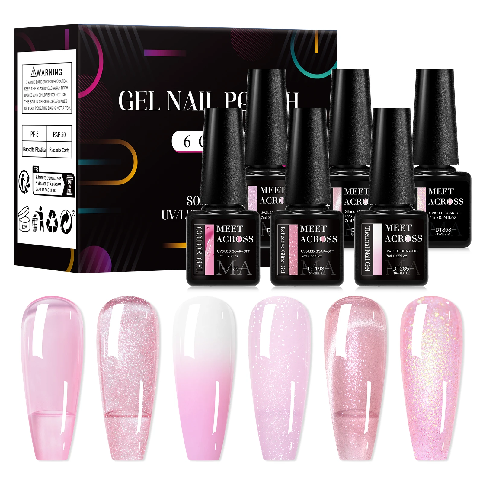 

6pc Gel Nail Polish Set Jelly Thermal Glitter Cat Magnetic Nail Supplies UV/LED Gel Vernis Kit for Spring Summer Nails Design