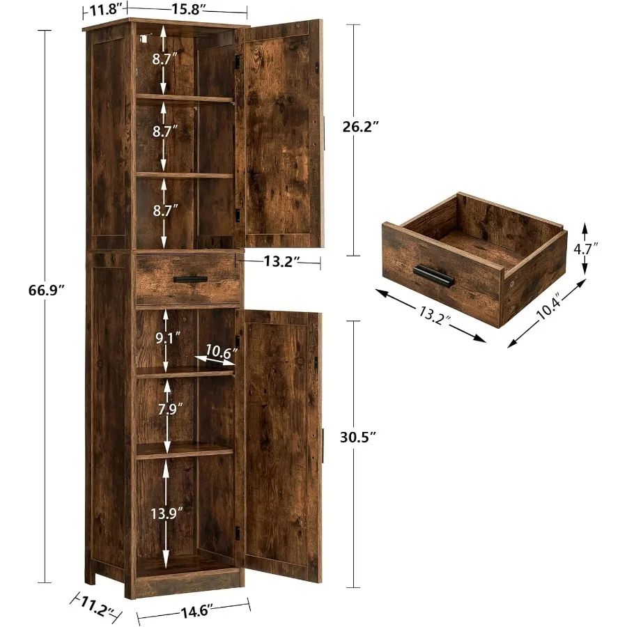 خزانة تخزين طويلة مع 6 أرفف ودرج لغرفة المعيشة في الحمام أو المكتب المنزلي بتصميم ضيق مع أرفف قابلة للتعديل Ru #3