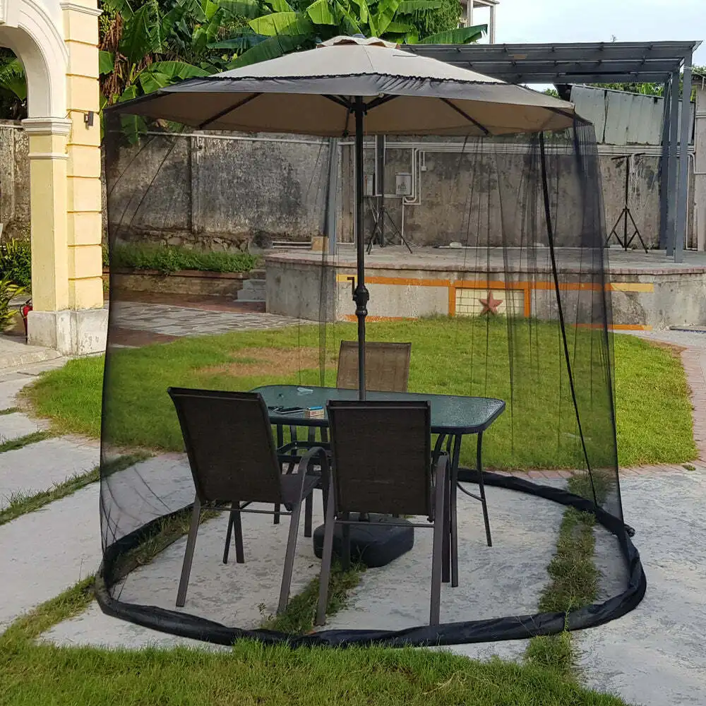 US 9ft/10ft/11ft Patio Umbrella Bug Screen Cover Mosquito Bug Insect Net w/Zipper Door and Polyester Netting(NET ONLY)
