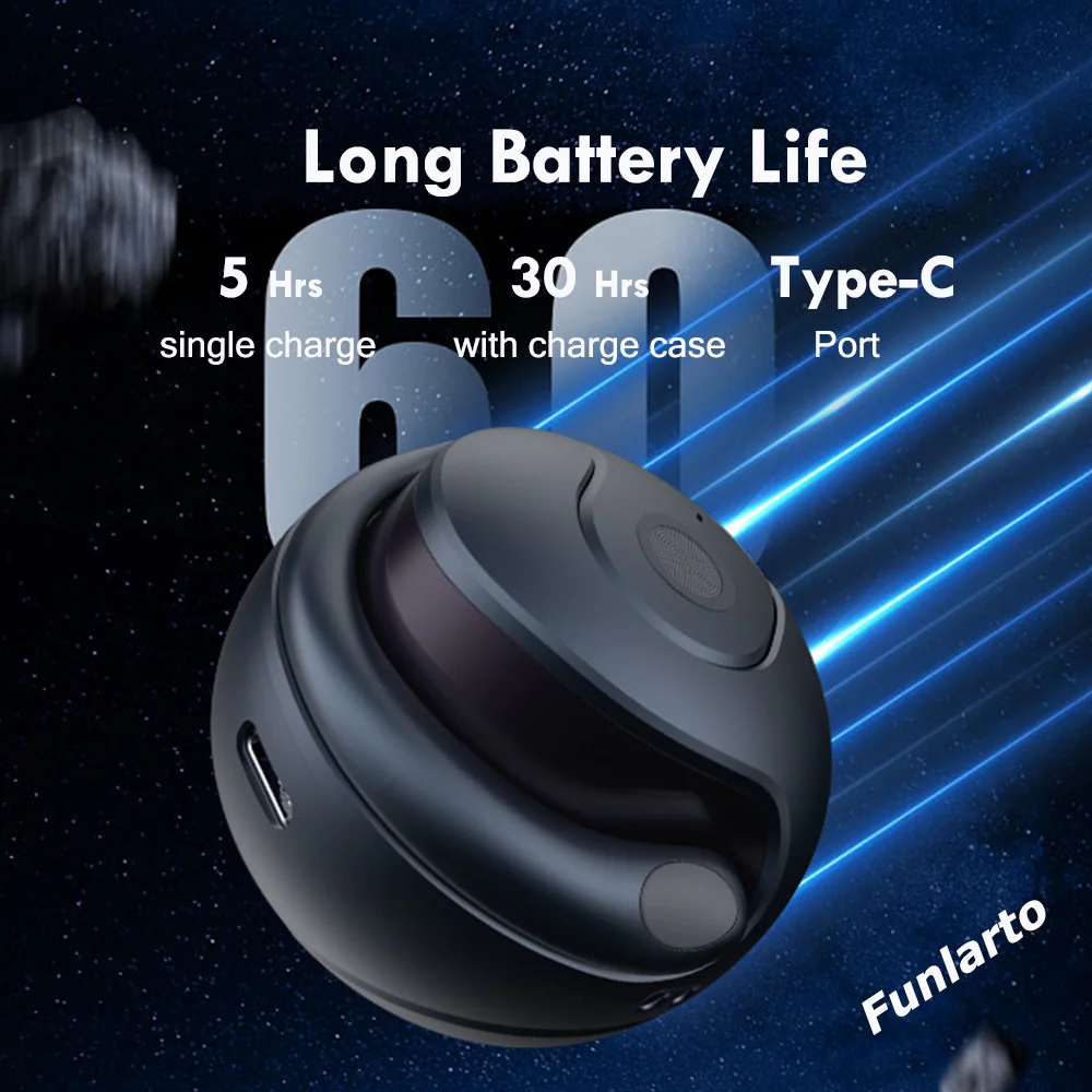 Bluetooth 5.3 Earphones TWS Spherical Open Ear Wireless Sport Headphones OWS Noise Reduction Gaming Earbuds with Lanyard Mic