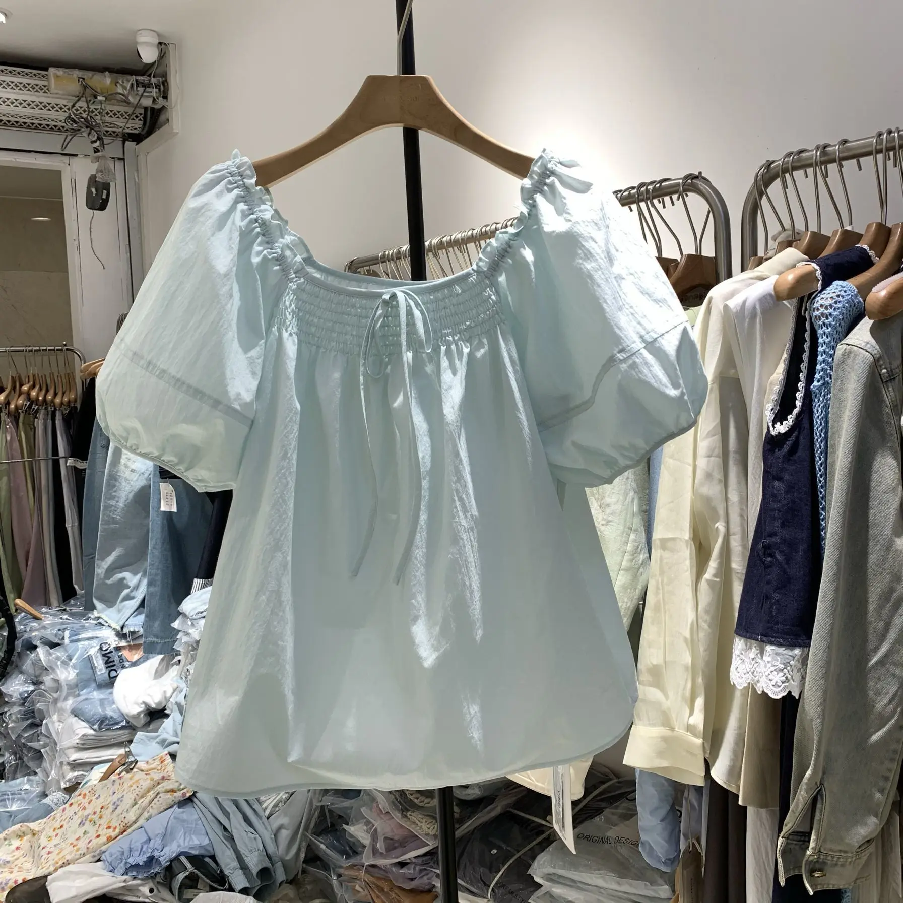 

Short Sleeve Shirts Womens Tulle Pleated Pintuck Bat Ins Style Fairycore Artistic Feminine Student Blogger Trendy