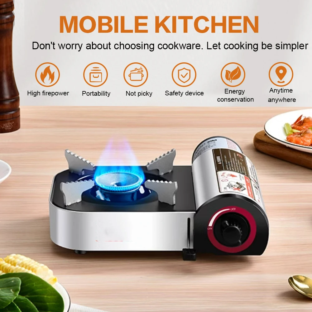 Portable Gas Stove Adjustable Butane Camping Stove Windproof Cassette Stove for Indoor & Outdoor Cooking