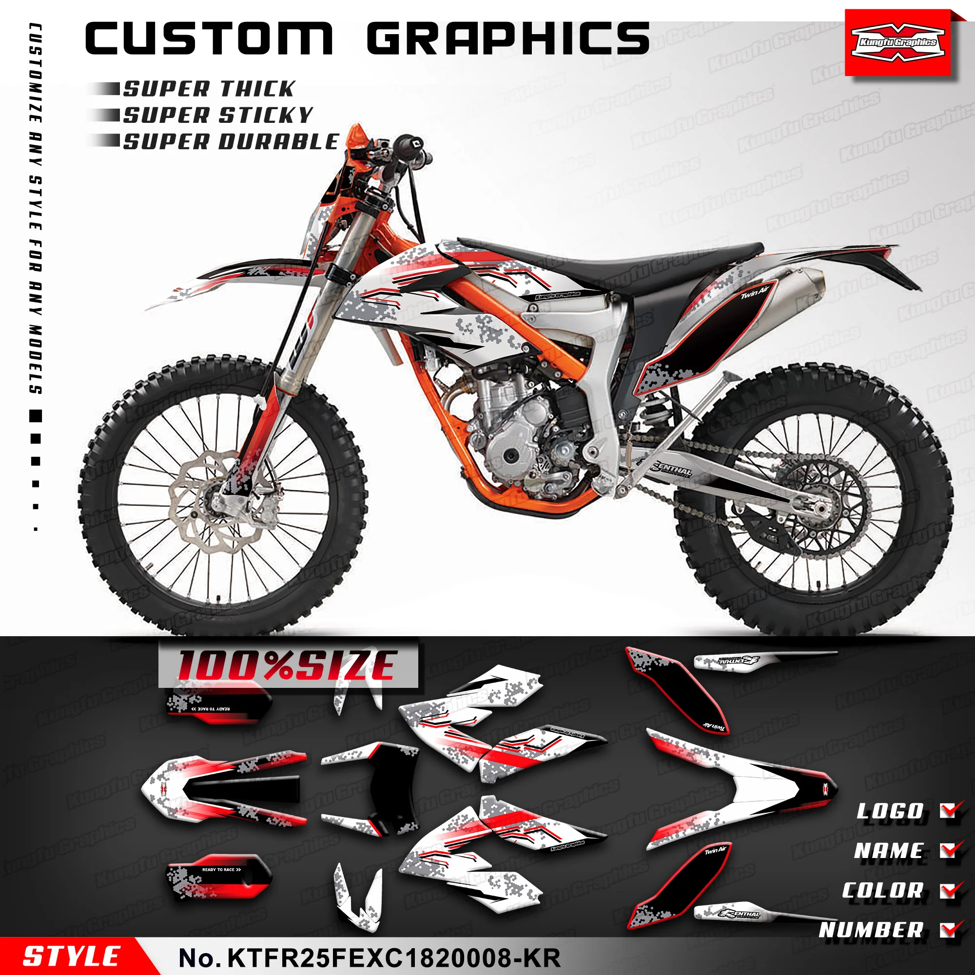 KUNGFU GRAPHICS MX Decal Kit for Freeride 250F 2018 2019 2020 / E-XC 2018 2019 2020 2021 2022 2023, KTFR25FEXC1820008-KR