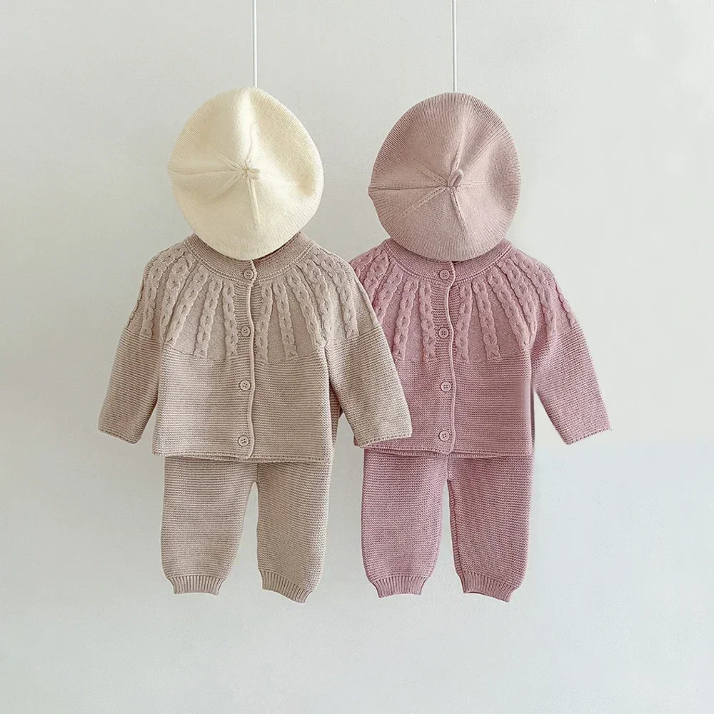 Spring Baby Girl Clothes Set 2Pcs Knit Sweater + Pants For Baby Girls Newborn Baby Clothes Gift