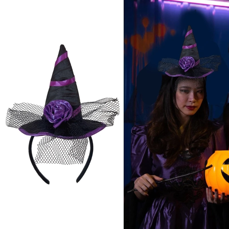

E15F Mysterious Witch Charm Hairband Halloween Theme Hair Decoration With Nonslip Design For Family Costume Fun