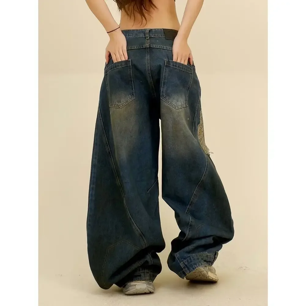 خمر الخريف الرجال النساء شارع العليا الاتجاه واسعة الساق بانت مستقيم الساق الجينز زوجين فضفاض الدنيم بانت Harajuku Y2k بنطلون #5