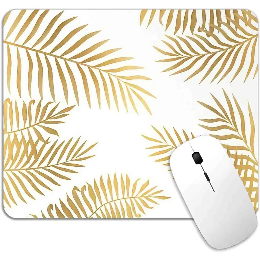

Gold Palm Leaves Art Mouse Pad Mat PremiumTextured Washable Mousepad Personalized NonSlip Rubber Base Computer Mousepad with De
