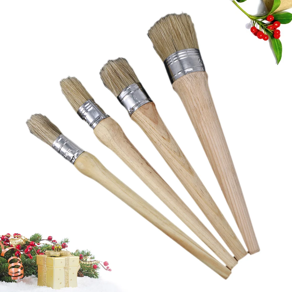 4 قطعة الطلاء المستديرة 20 مللي متر 25 مللي متر 30 مللي متر 40 مللي متر مقبض طويل ل الأثاث استعادة الخشب الصبح اللوحة فرش مجموعة الشمع الخشب اللوحة #5