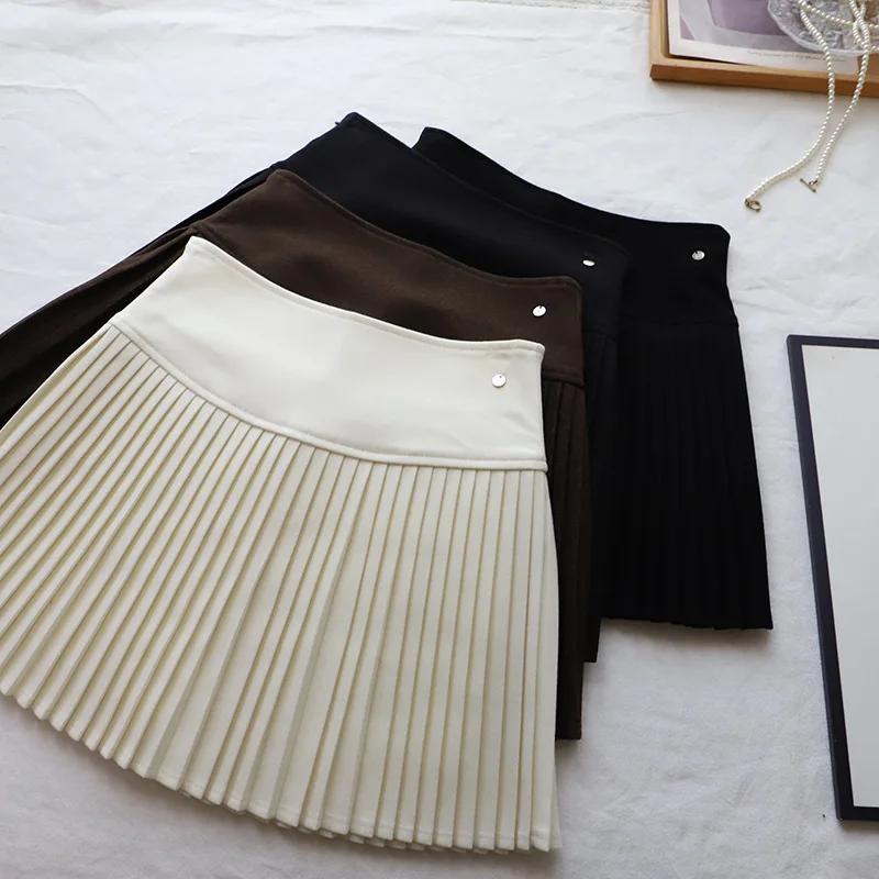 

Юбка А-силуэта с высокой талией, женская шерстяная плиссированная юбка, белая короткая юбка, юбка-аккордеон, повседневная женская юбка из смесового хлопка