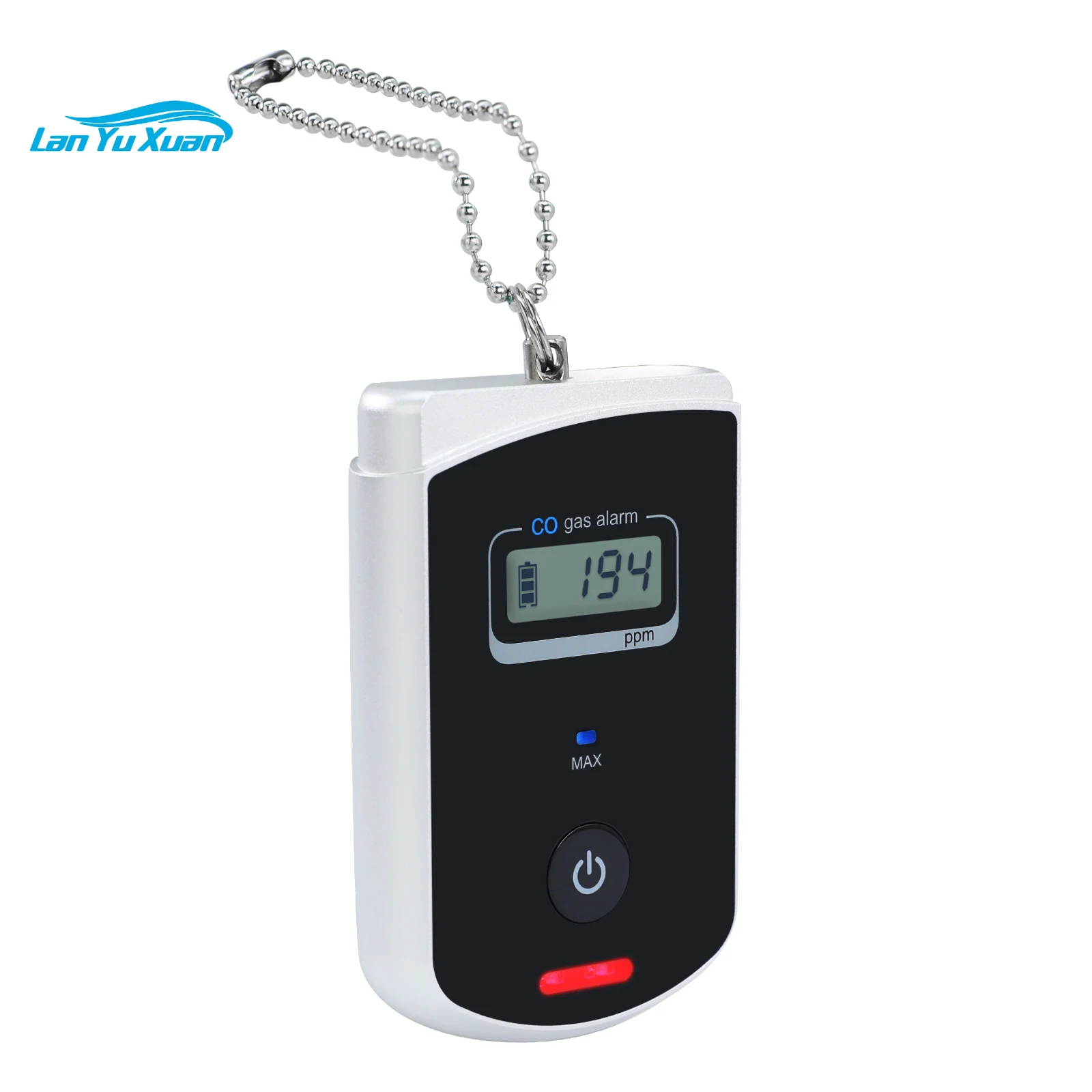 เครื่องตรวจจับก๊าซคาร์บอนมอนอกไซด์สำหรับรถยนต์ขนาดเล็กเครื่องวัดก๊าซแบบพกพาพร้อมสายคล้องคอแบบคลิปมีเสียงปลุกและแสดงภาพ