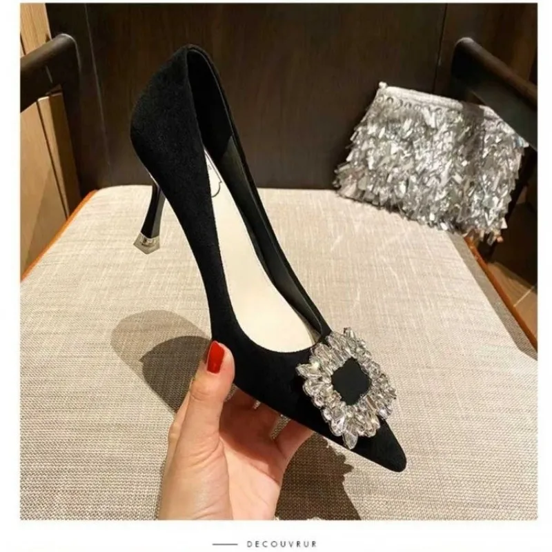 Ladies Summer New Luxury Rhinestone Designer Women's Shoes Sexy Pointed Toe Simple All-match Party Dress Ladies High Heels