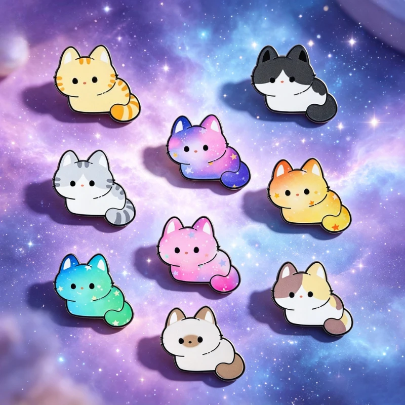 New Dreamy Starry Sky Cute Cat Brooch Fashion Commute Zinc Alloy Enamel Badge Pin for Gift DIY Clothes Bag Hat T-shirt Accessory