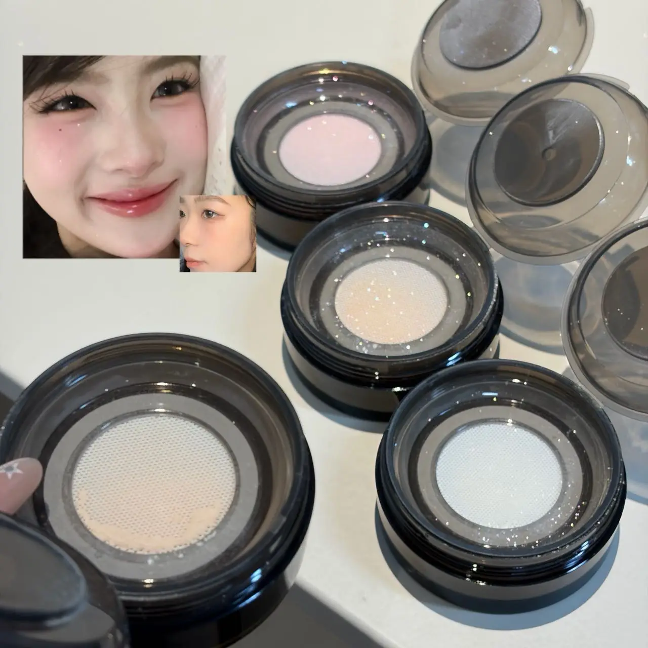 Herorange Butterfly Starry Glitter Loose Powder Fine Shimmer Luminous Glow Soft Puff for Face & Eye Daily Sparkly Party Makeup