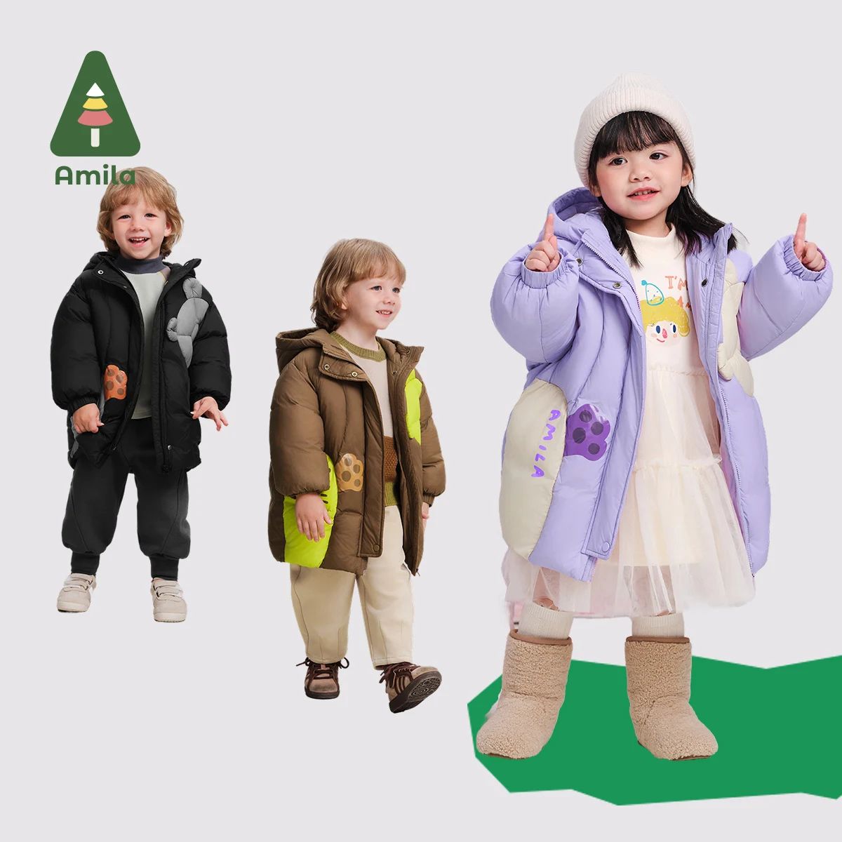 Amila Baby Down Jacket 2024 Winter New Style Boys And Girls Cartoon White Duck Down Warm And Skin-Friendly Soft Children’s Coat