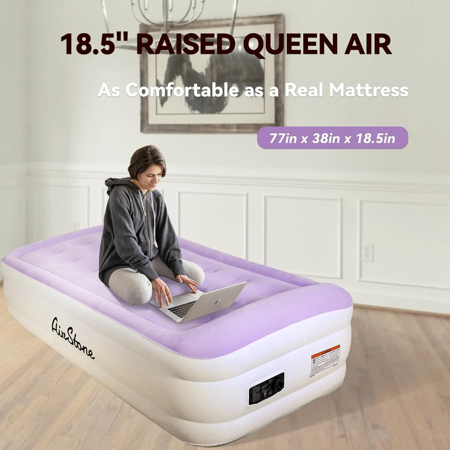 Air Mattress Twin with Built in Pump 18.5 Inch High Sturdy Blow up Mattress for Guests 3 Mins self Inflating Waterproof Mattress