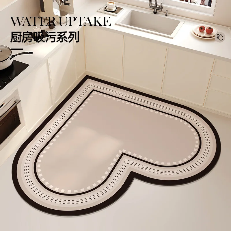 VIKAMA 1PC French Light Luxury Heart-Shaped Kitchen Floor Mat With Diatomaceous Mud For Easy Care Waterproof Non-Slip Carpet