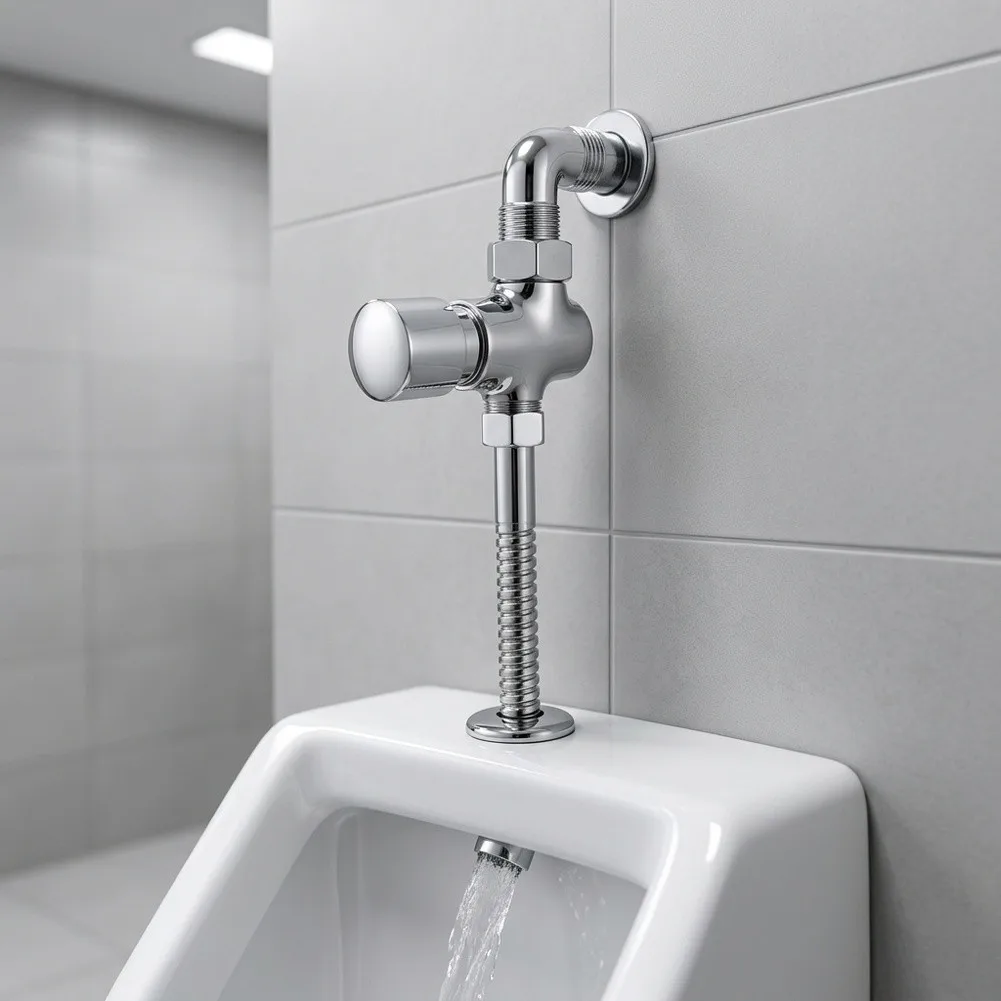 Exposed Mount Brass Urinal Valve with Rust Resistant Construction for Commercial Washroom Use Chrome 4 Point Inlet
