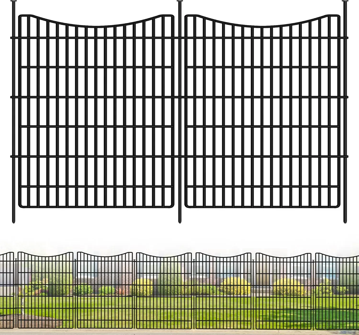 

12-Panel Metal Garden Fence, 33"H x 26'L Dog Barrier with Ground Stakes for Yard & Patio