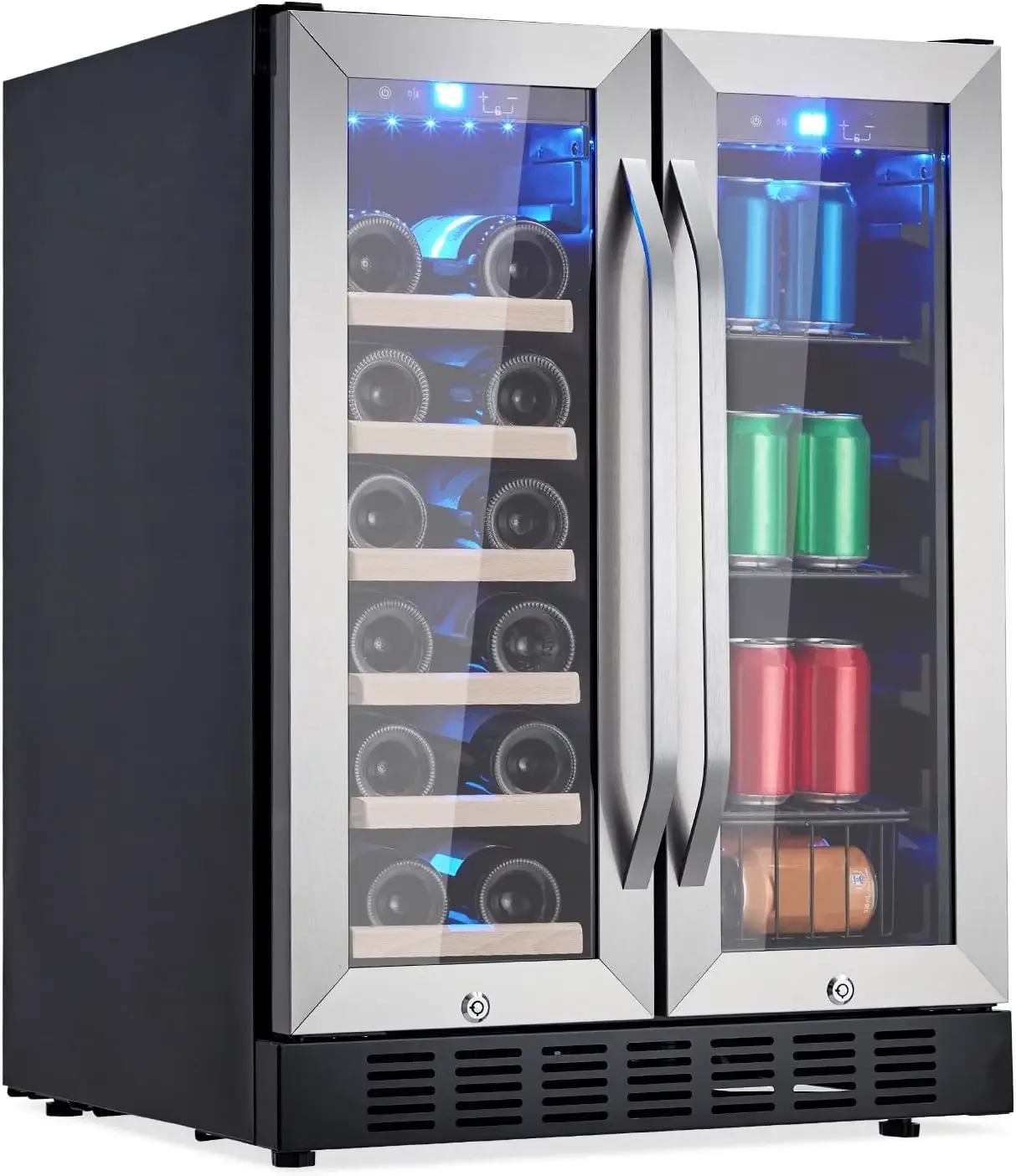 Beverage Refrigerator, 20 Bottles & 88 Cans Wine Cooler with Dual Zone, Wine Fridge Built-In & Freestanding, 2