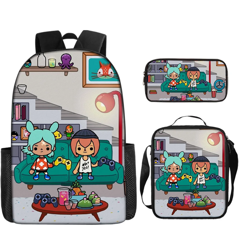 Trendy Popular Novelty Toca Life World 3D Print 3pcs/Set Student School Bags Laptop Daypack Backpack Lunch bag Pencil Case