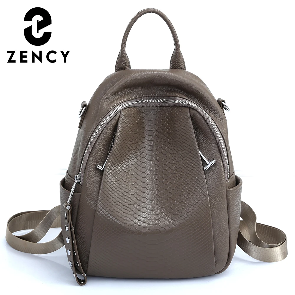 Zency Genuine Leather Backpack For Women Fashion Alligator Rivet High Quality Satchel Female Shoulder Travel School Bag Rucksack