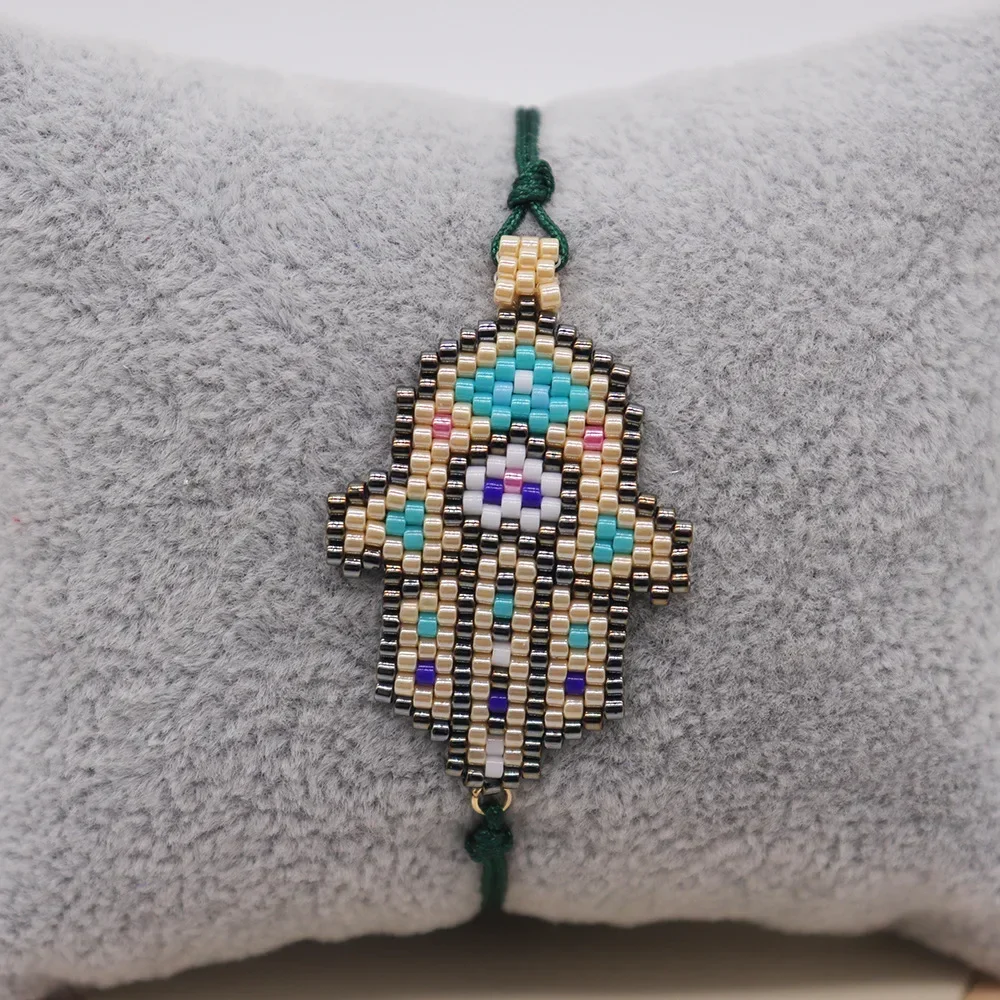 Rice Bead Bracelet  Hand knitting Fashion Simple Bohemia  Adjustable Graphical Female Devil's eye Palm Beaded Bracelet