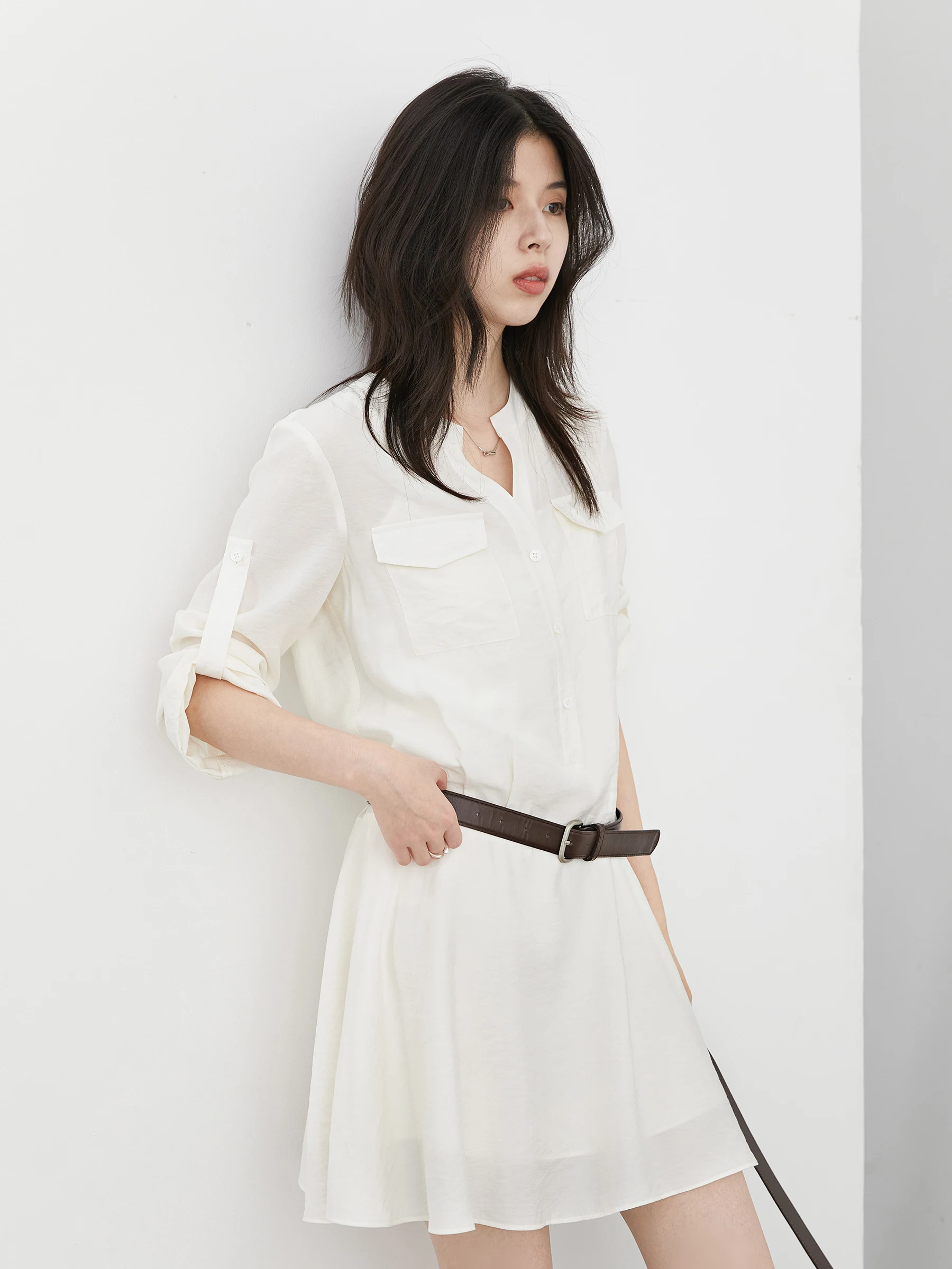 Eleganckie koszule damskie CHIC VEN, jednorzędowe, jednolite, luźne, codzienne, nowe koszule damskie z dekoltem w serek, proste sukienki koszulowe na wiosnę i jesień 2025