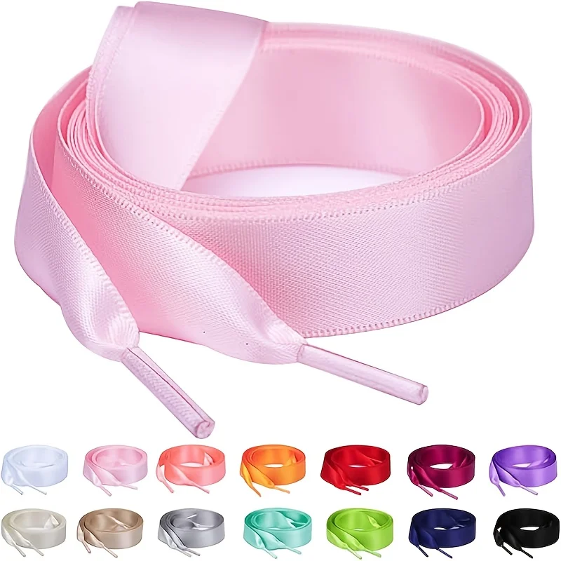 1 Pair of 3/4" Wide Satin Flat Colored Shoelaces, Perfect for Women's Sneakers, High-Top Shoes, Low-Top Shoes, Casual Shoes, Canvas Shoes, Tennis Shoes, Trail Running Shoes, or Boots