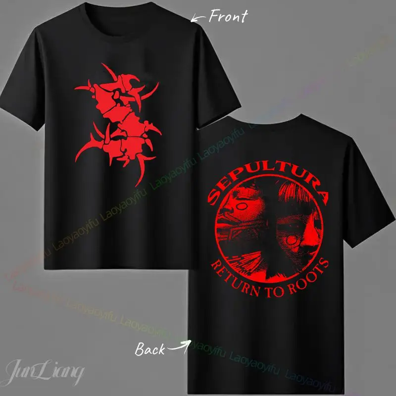 Sepultura Band's Black Retro Unisex Nostalgic Short-sleeved Shirt, Hip-hop Rock Fashionable Casual Streetwear