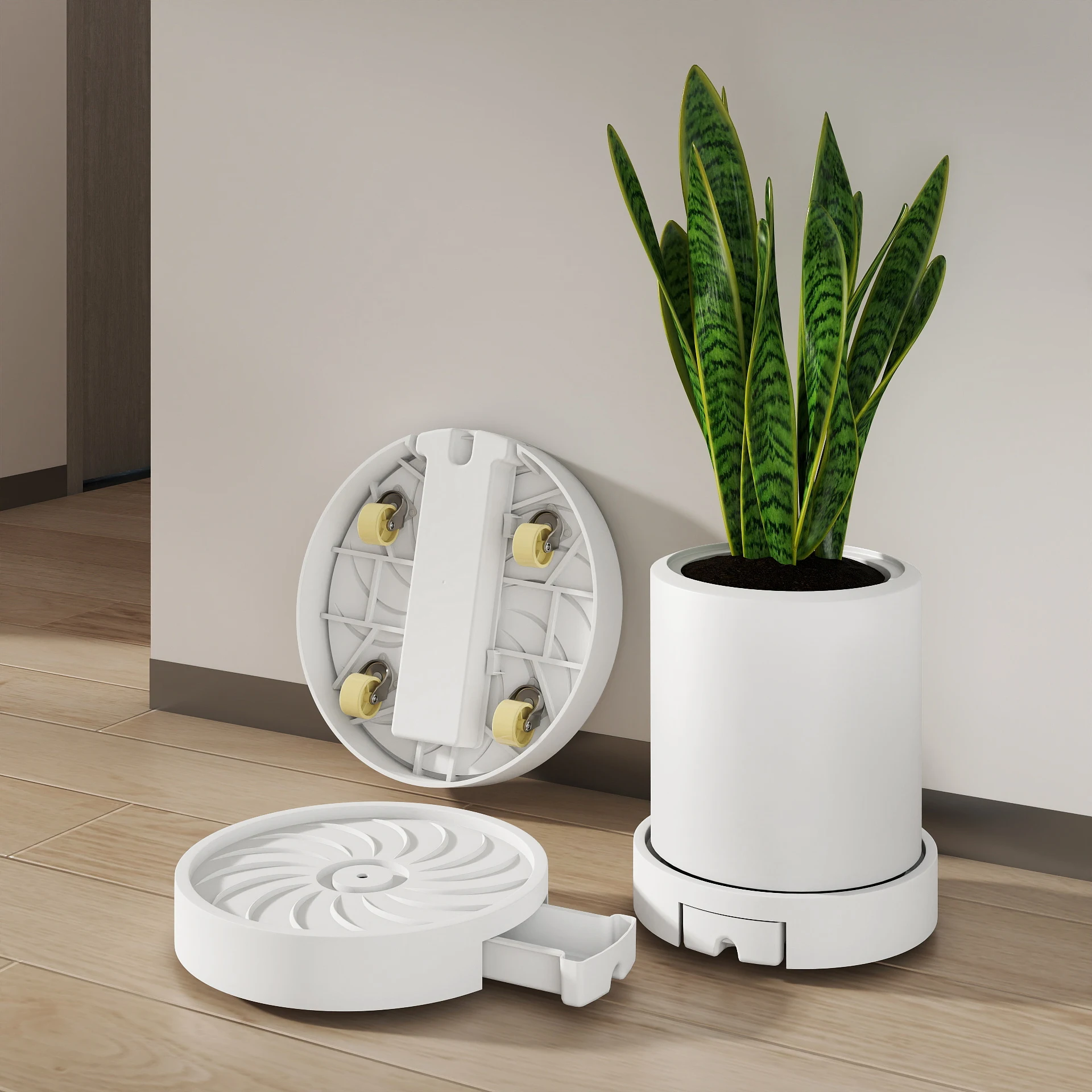 Plant Pot Tray on Wheels, Silent Rollers & Leak-Proof Design, Mobile Planter Base for Heavy Indoor Plants