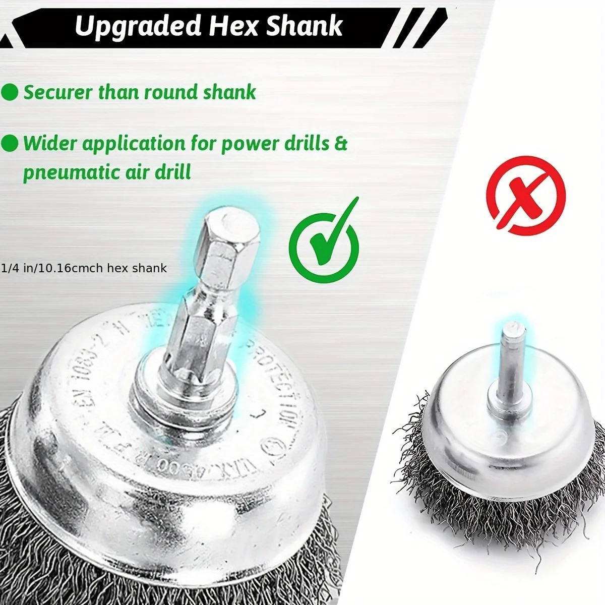 1/4 Inch Hex Shank Wire Brush Wheel Cup Brush Set Carbon Steel Crimped Drill Cleaning Polishing Tool view 4