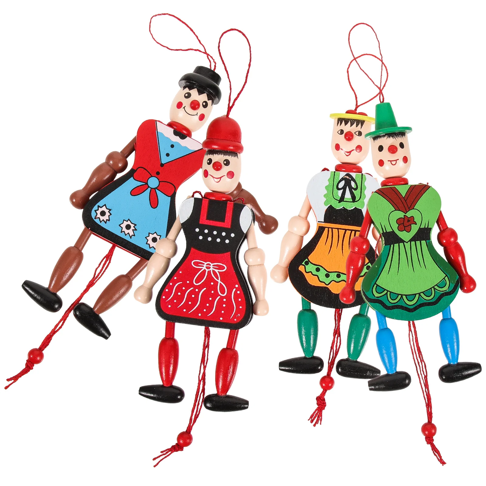 4-delige kerstboom kind clown marionet bamboe kinderpoppen houten hangende marionet