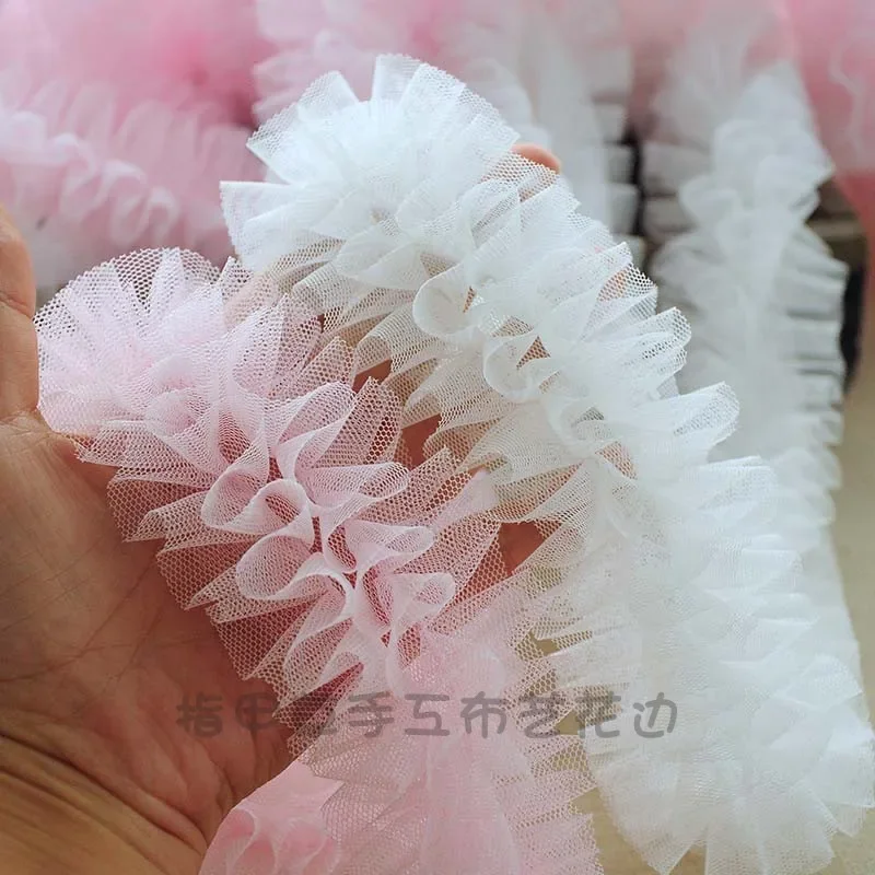 1M White Pink Mesh Lace Ribbon Trims Pleated Fold Mesh Tulle Sewing DIY Crafts Baby Dress Garment Ruffle Princess Cake Skirt 6CM