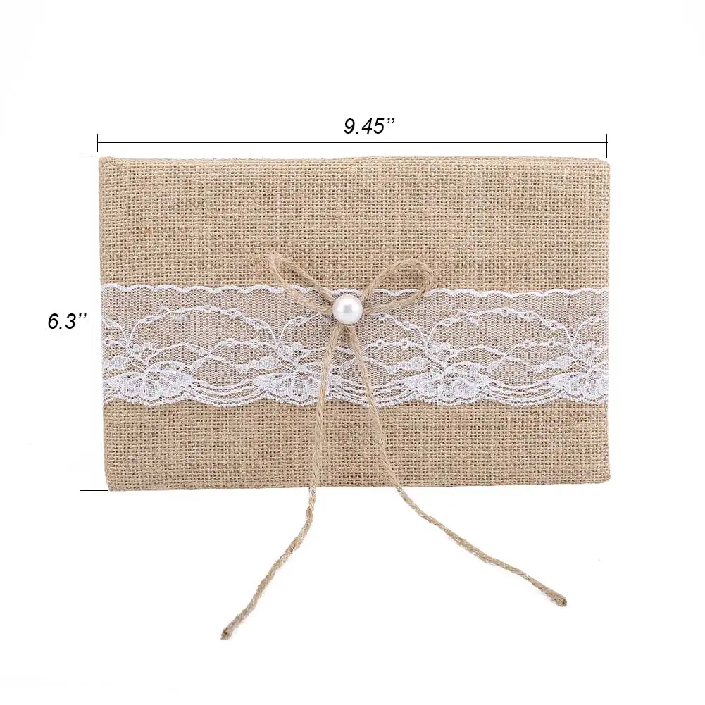 Vintage Personalized Wedding Guest Book Embellished Burlap communion details for   guestbook Country Wedding Pen message memory