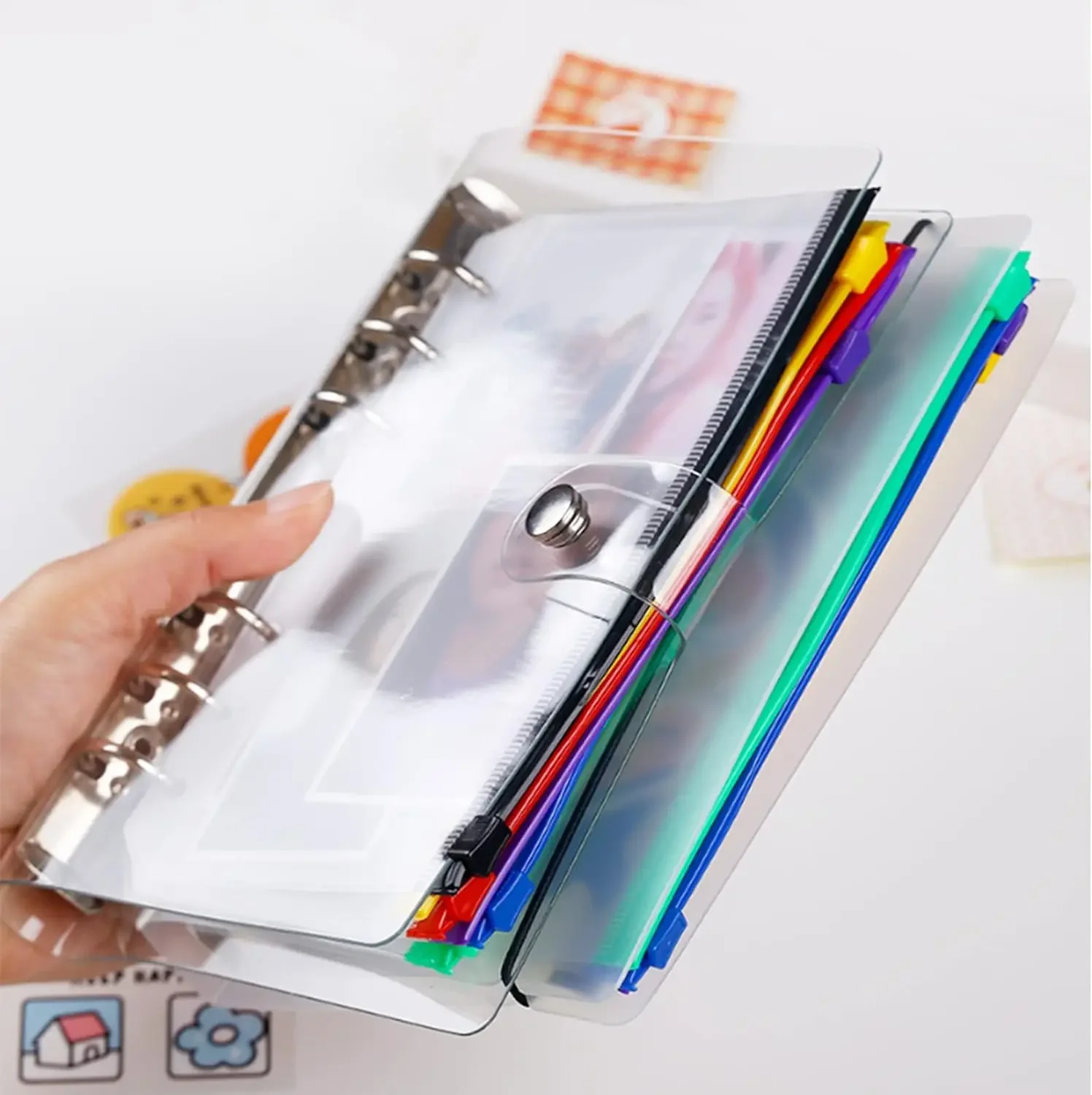 Zipper Binder Pockets Waterproof For Binder Notebook Planner PVC Cash Budget Envelopes Loose Leaf Bag 6-Hole for A6