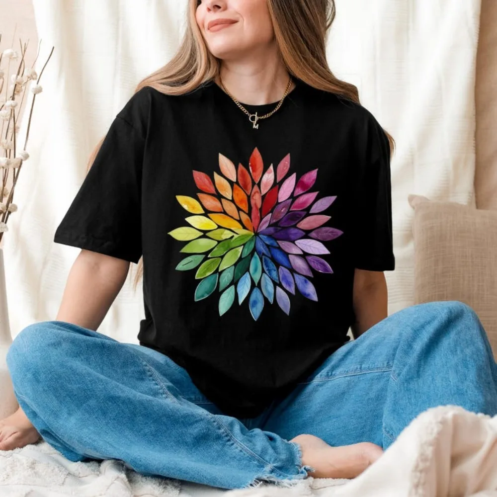 

Floral Mandala T-Shirt Watercolor Leaves Yoga Tops Yoga Lover Gift Clothes Women Short-sleeved Tees High Quality Cotton Shirt