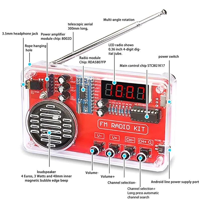 DIY FM Radio Electronic Production Kit Adjustable Frequency 150Hz-20KHz Digital Display DIY Soldering Project Practice Solder