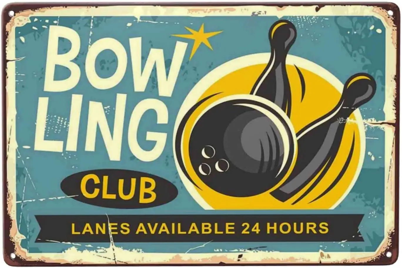 Bowling Club Sign Vintage Metal Tin Sign Wall Decor, Ball Game Metal Signs Tin Signs for Bar Pub Club Man Cave 8 x12  (CTP-32)