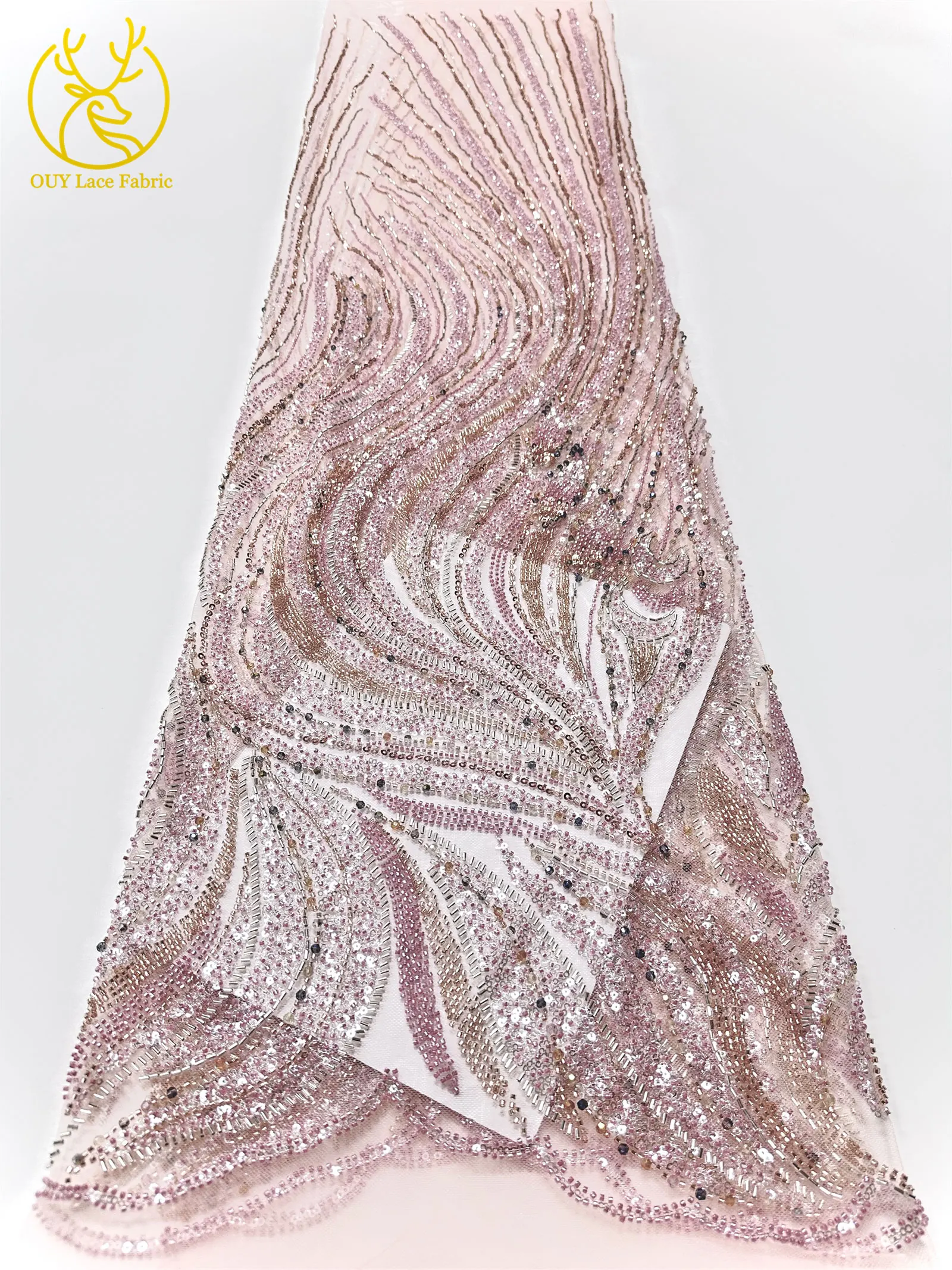 2026 Neuester nigerianischer Luxus-Bräutigam-Spitzenstoff mit Handperlen, afrikanischer Pailletten-Spitzenstoff, geeignet für Hochzeit, Party, Kleid, Sewin – Detail 13