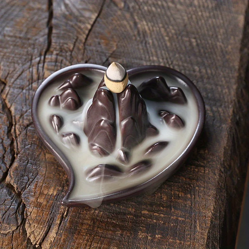 Ceramic Backflow Incense Burner - Creative Heart-shaped 