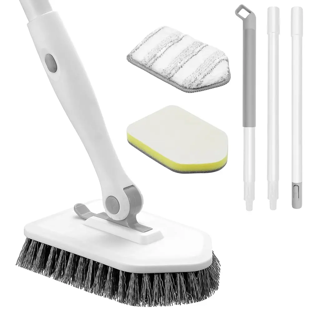 

Щетка-скрабер для душа с длинной ручкой, 3 в 1, для плитки и ванны, с 3 съемными насадками, регулируемая ручка