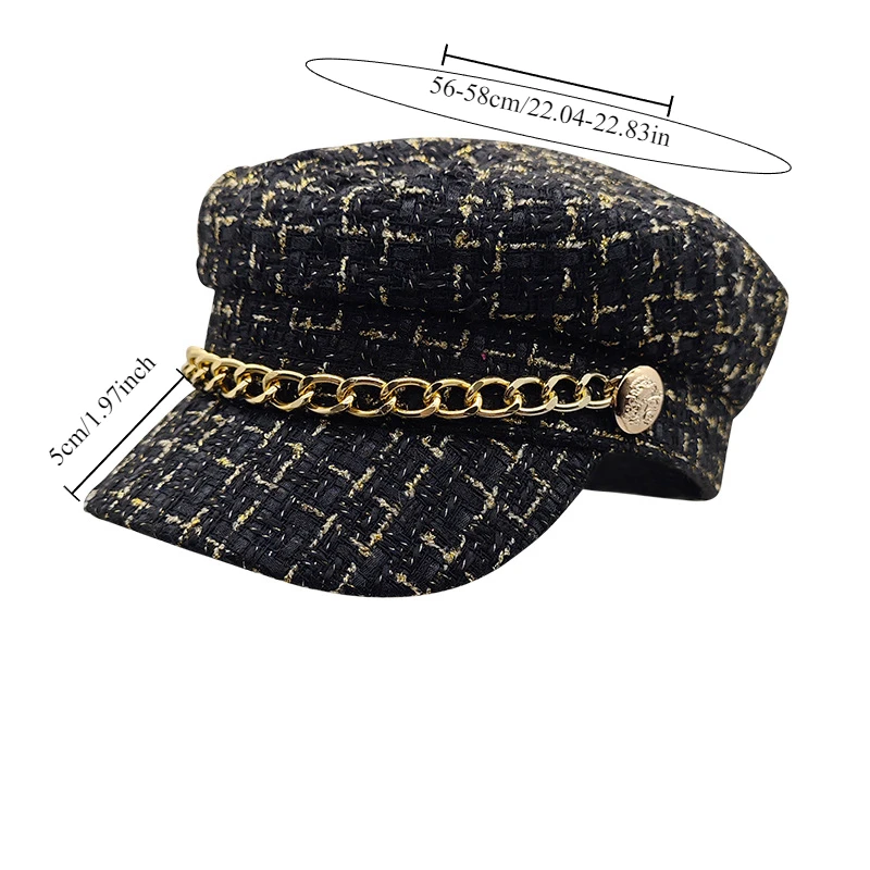 Gorro feminino com corrente de metal decoração, luxo, inverno