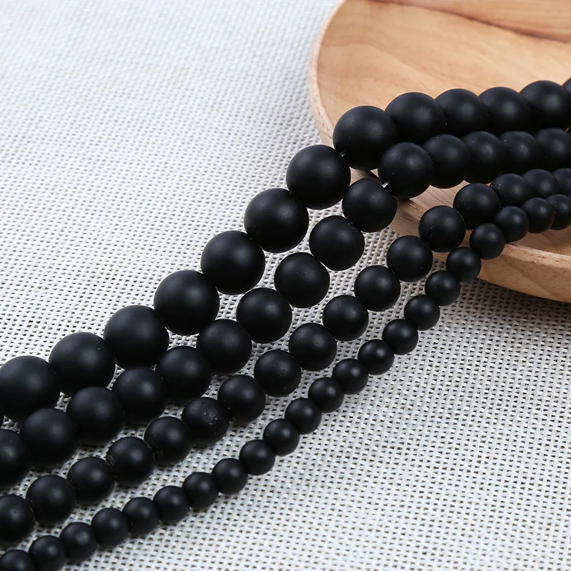 Noter 4/6/8/10/12mm Onyx Stone Beads For Jewelry Making Black Round Frosted Strand DIY Bracelet Earrings Armbandjes Maken